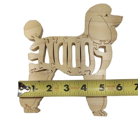 Poodle Dog Wooden Scroll Jigsaw Puzzle Figurine Art Wood USA Signed By Maker - Picture 5 of 5
